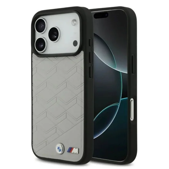 Bmw Iphone 17 Pro Case - Leather Seat Design With Magsafe And Metal Logo - Grey